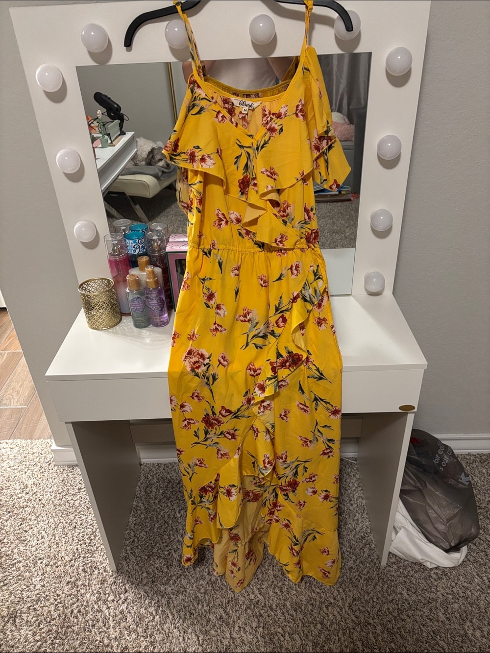 Medium Yellow Floral Ruffle Maxi Dress - Women